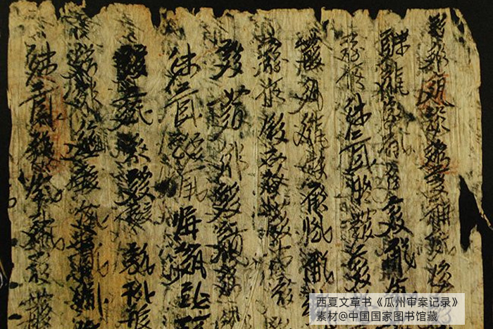西夏文草書《瓜州審案記錄》，素材@中國國家圖書館
